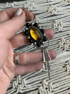 Amazing amber double halo dangle necklace
