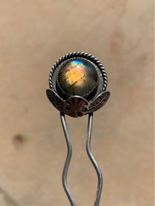 Sterling silver labradorite flower hair pin