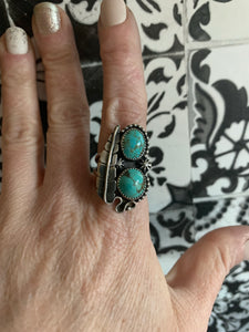 Double trouble turquoise leaf ring