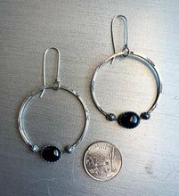 Load image into Gallery viewer, Large black onyx star hoop earrings
