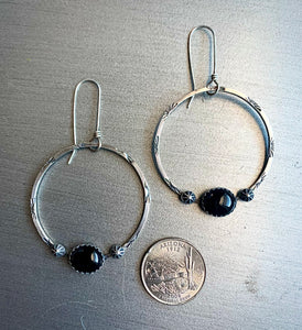 Large black onyx star hoop earrings