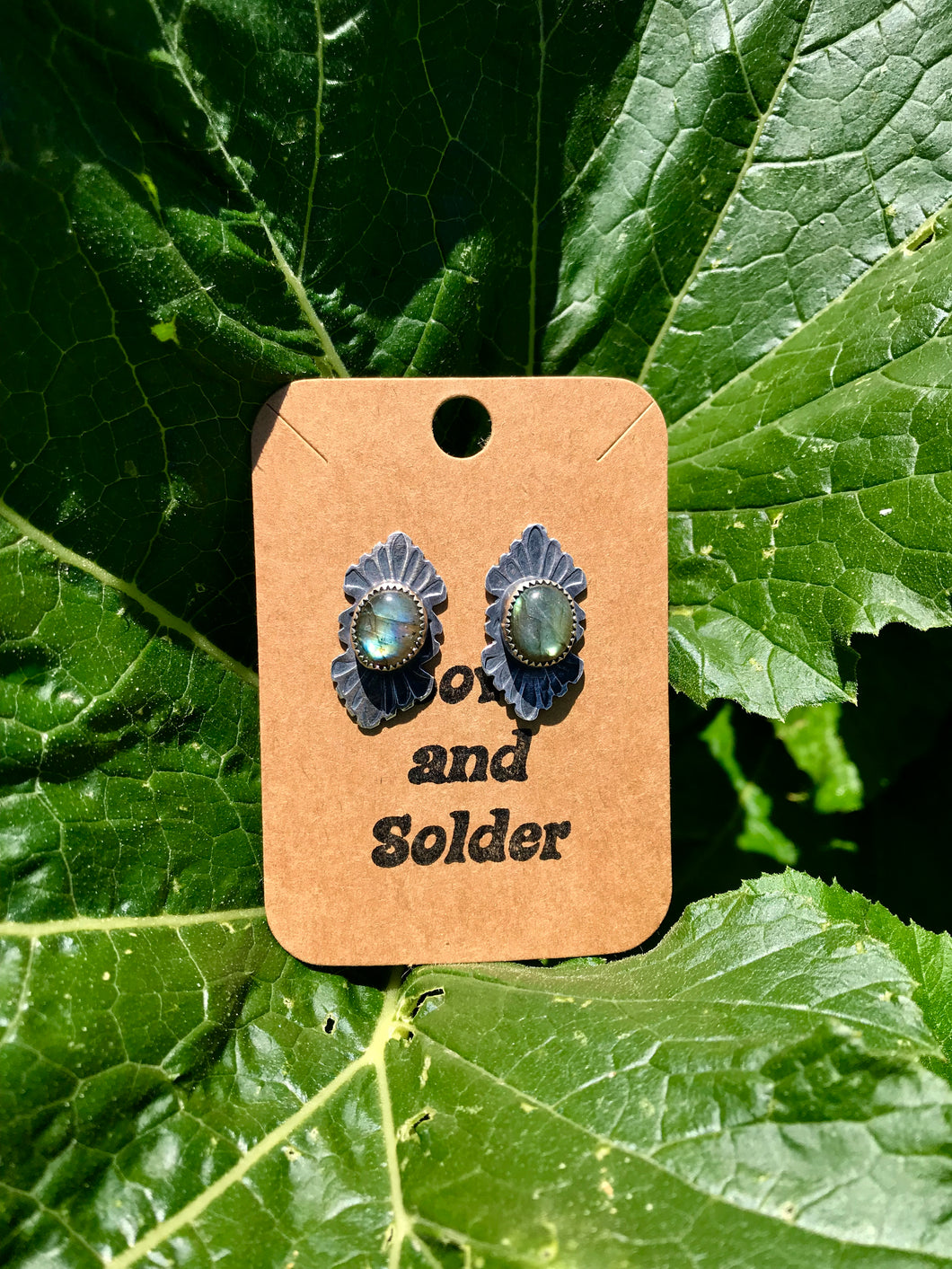 Labradorite fan post earrings