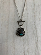 Load image into Gallery viewer, Mini toggle turquoise inlay and wood cabochon pendant necklace
