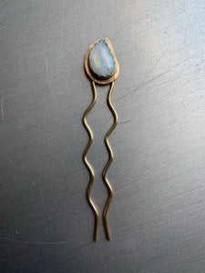 Moonstone brass hair pin