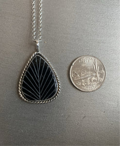 Black onyx carved leaf pendant necklace