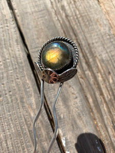 Sterling silver labradorite flower hair pin