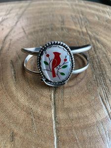 Vintage mother of pearl cardinal cuff bracelet