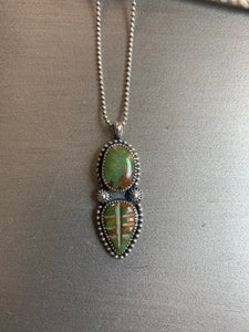 Green turquoise and leaf pendant necklace