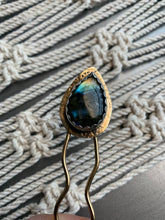 Load image into Gallery viewer, Labradorite tear brass hair pin
