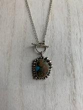 Load image into Gallery viewer, Toggle turquoise inlay and wood cabochon pendant necklace
