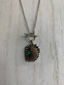 Toggle turquoise inlay and wood cabochon pendant necklace