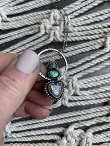 Sacred heart halo pendant necklace