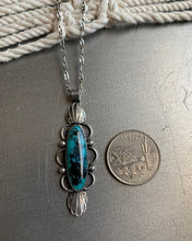 Load image into Gallery viewer, Turquoise scallop and stamped fan pendant necklace
