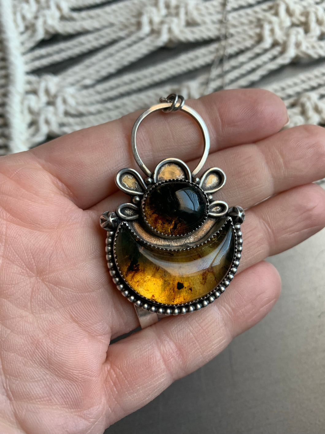 Amber flower moon power necklace