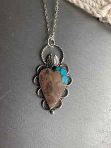 Large turquoise inlay and wood pendant necklace