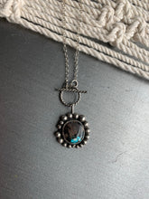 Load image into Gallery viewer, Mini toggle turquoise inlay and wood cabochon pendant necklace
