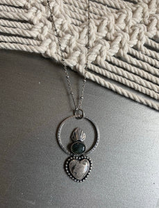 Sacred heart halo pendant necklace