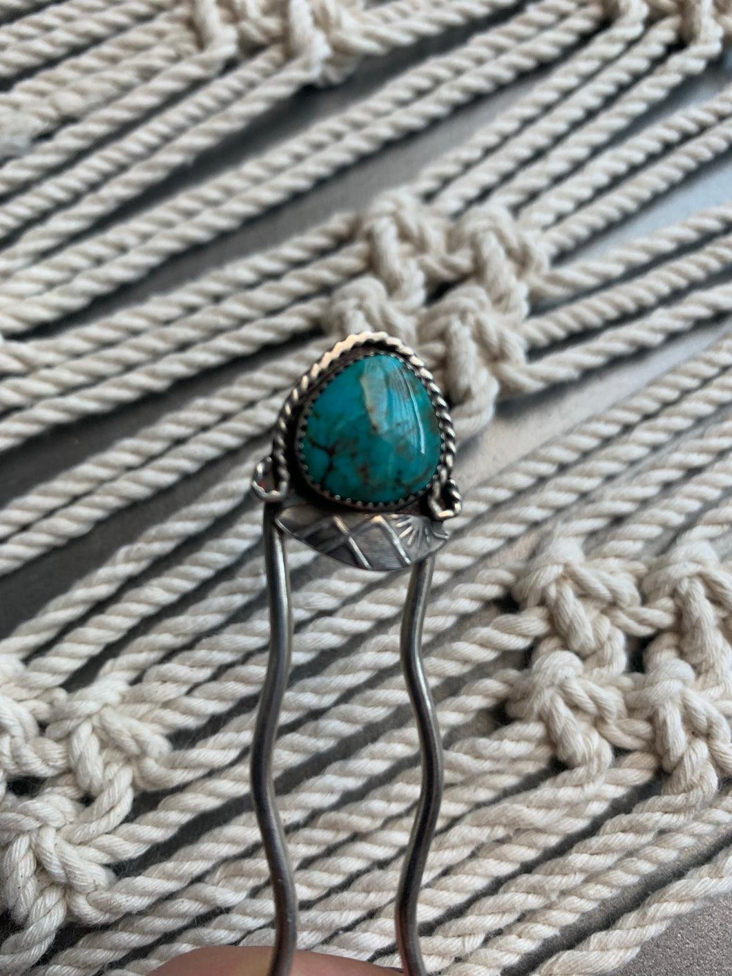 Turquoise and setting sun hair pin