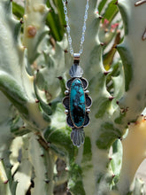 Load image into Gallery viewer, Turquoise scallop and stamped fan pendant necklace
