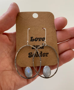 Oval moonstone hoop earrings