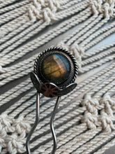 Load image into Gallery viewer, Sterling silver labradorite flower hair pin
