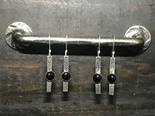 Load image into Gallery viewer, Black onyx stamped bar earrings
