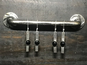 Black onyx stamped bar earrings