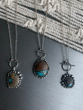 Load image into Gallery viewer, Toggle turquoise inlay and wood cabochon pendant necklace
