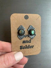 Load image into Gallery viewer, Labradorite fan post earrings
