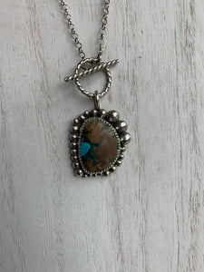 Toggle turquoise inlay and wood cabochon pendant necklace