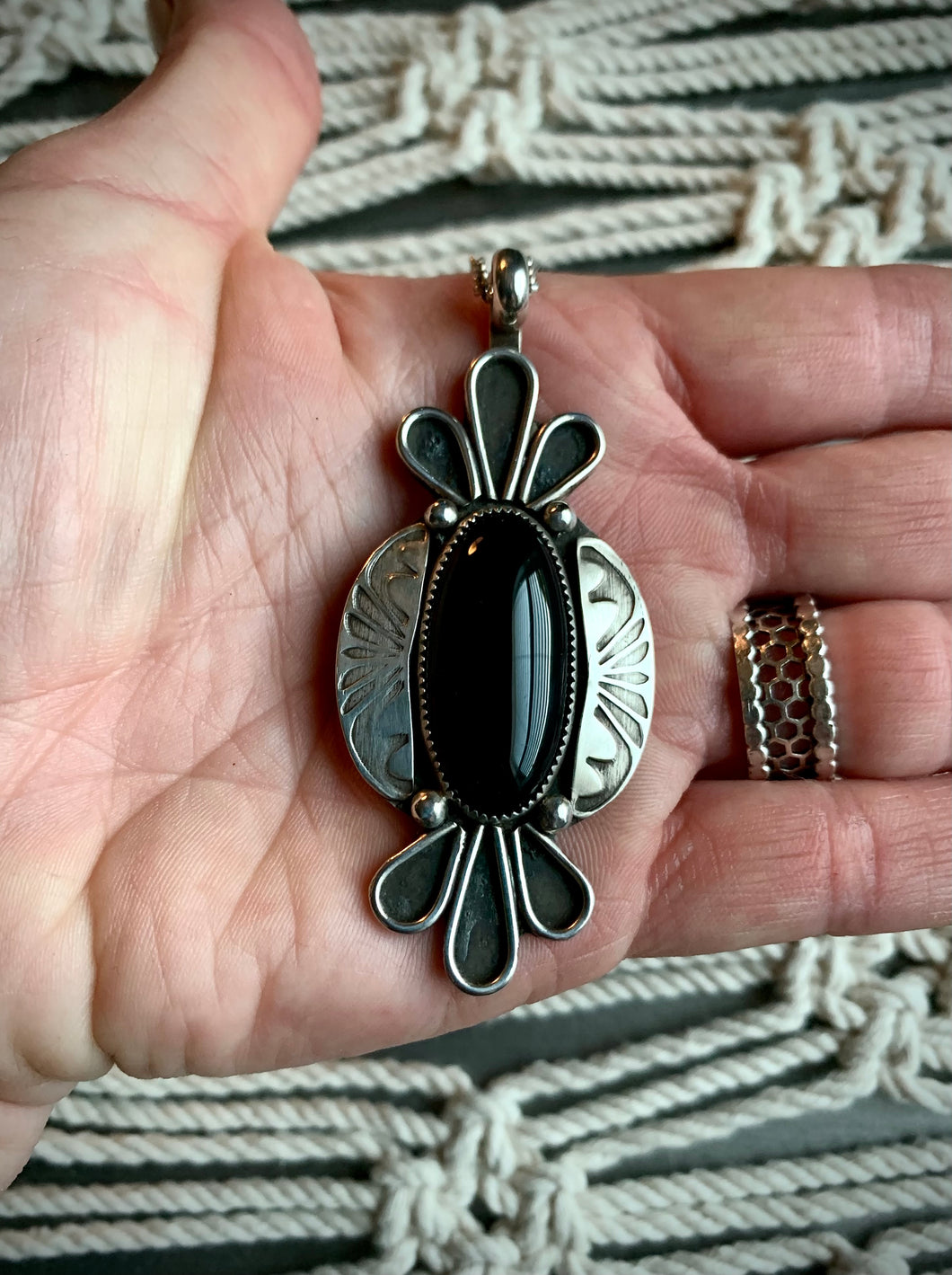 Black onyx fanned pendant necklace