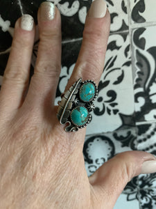 Double trouble turquoise leaf ring