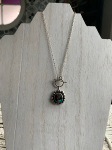 Mini toggle turquoise inlay and wood cabochon pendant necklace