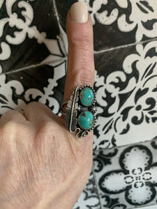 Double trouble turquoise leaf ring