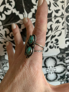 Double trouble turquoise leaf ring